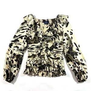 Boston Proper Leopard Print Blouse Button Front Ruffle